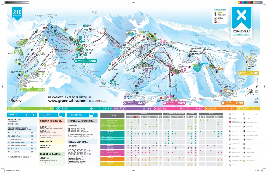Plano con información de las pistas y actividades de Grand Valira