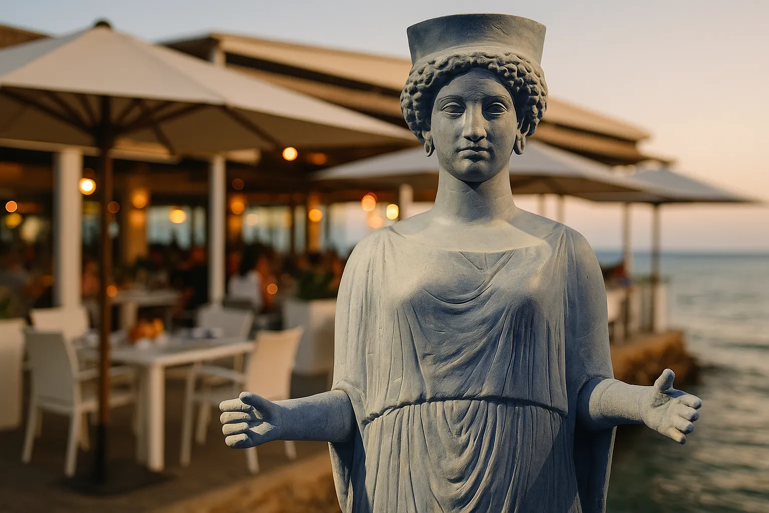 La Diosa Tanit delante del restaurante frente al mar